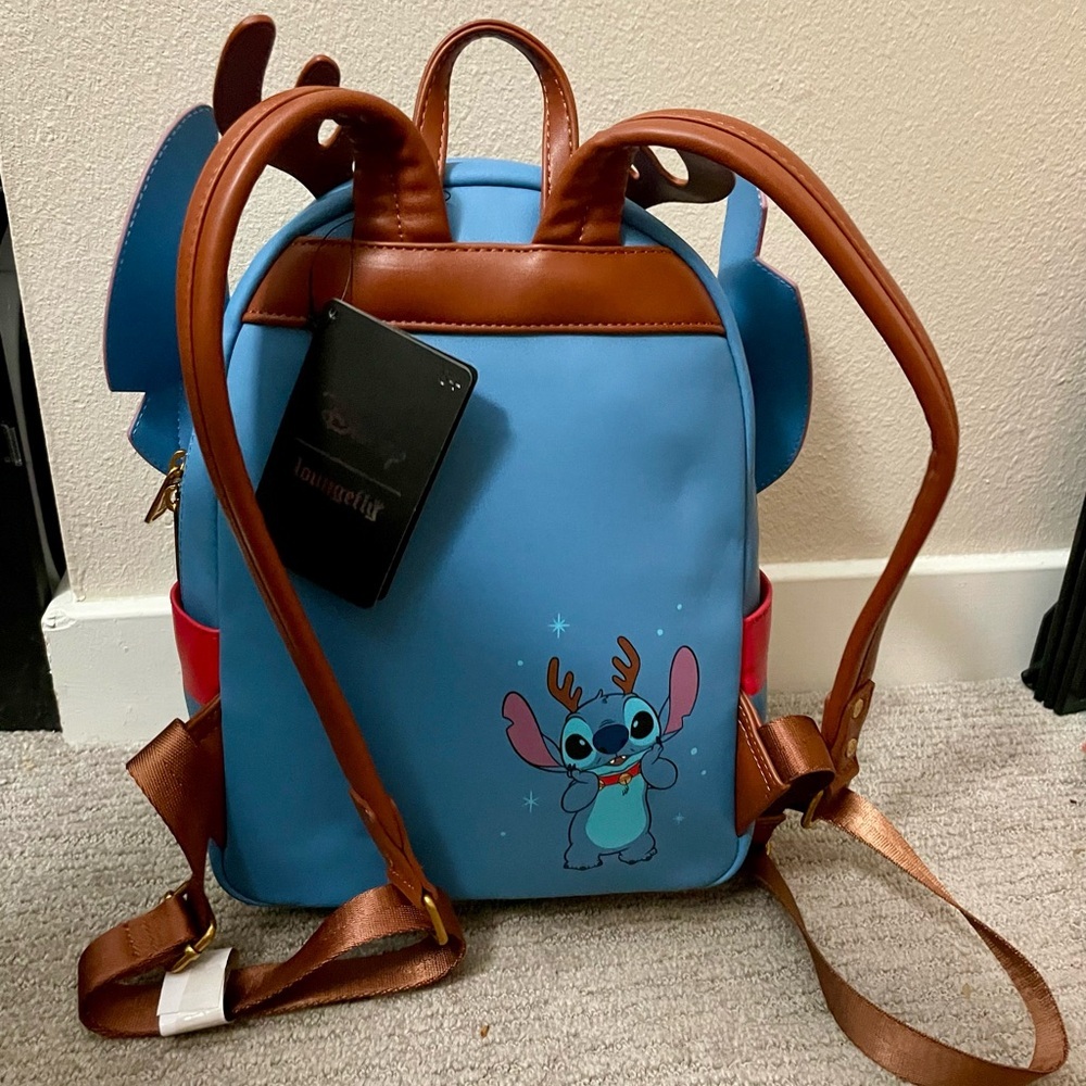 Disney Stitch Christmas reindeer with bells Loungefly mini Backpack - Picture 2 of 4